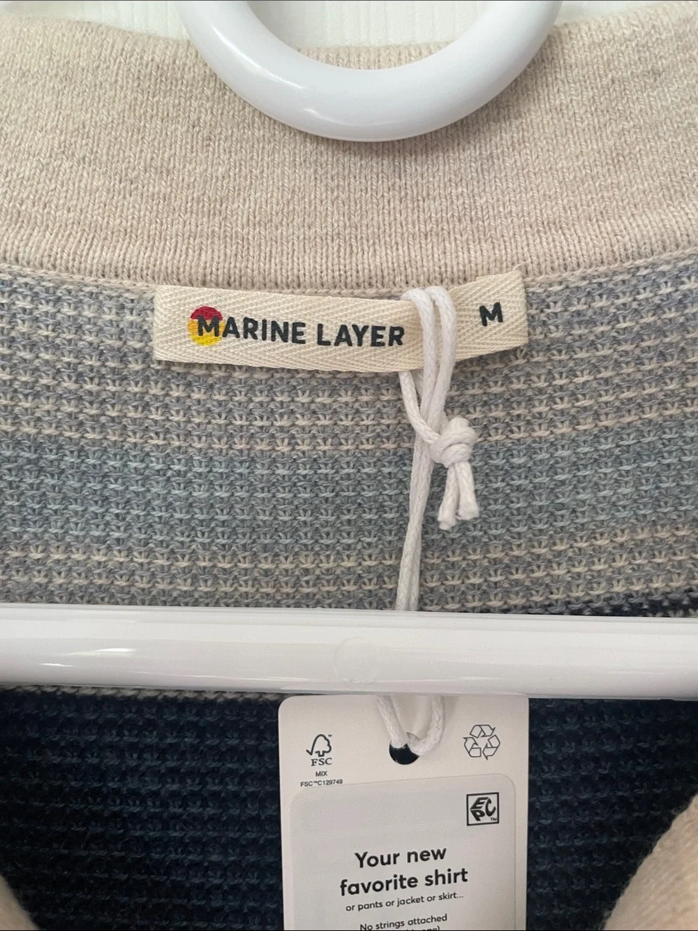 Marine Layer Men's Short-Sleeve Striped Polo in Navy, Light Blue & Beige - Picture 2 of 4